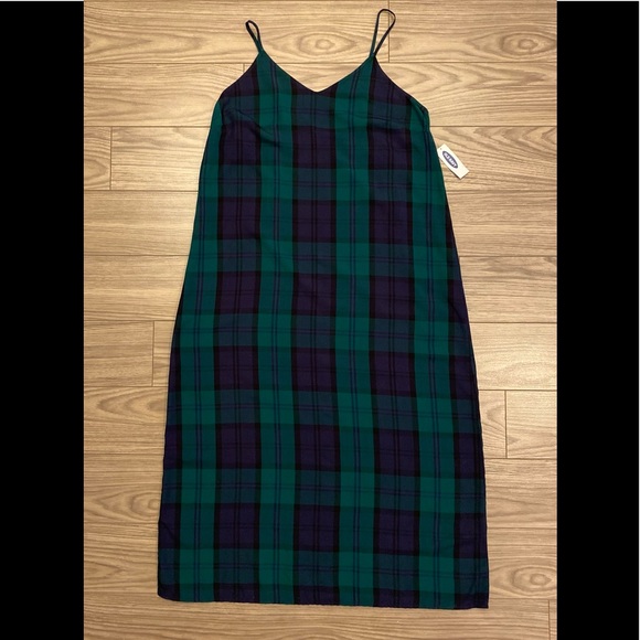 *NWT* Green plaid spaghetti strap dress Sz M - Picture 2 of 9